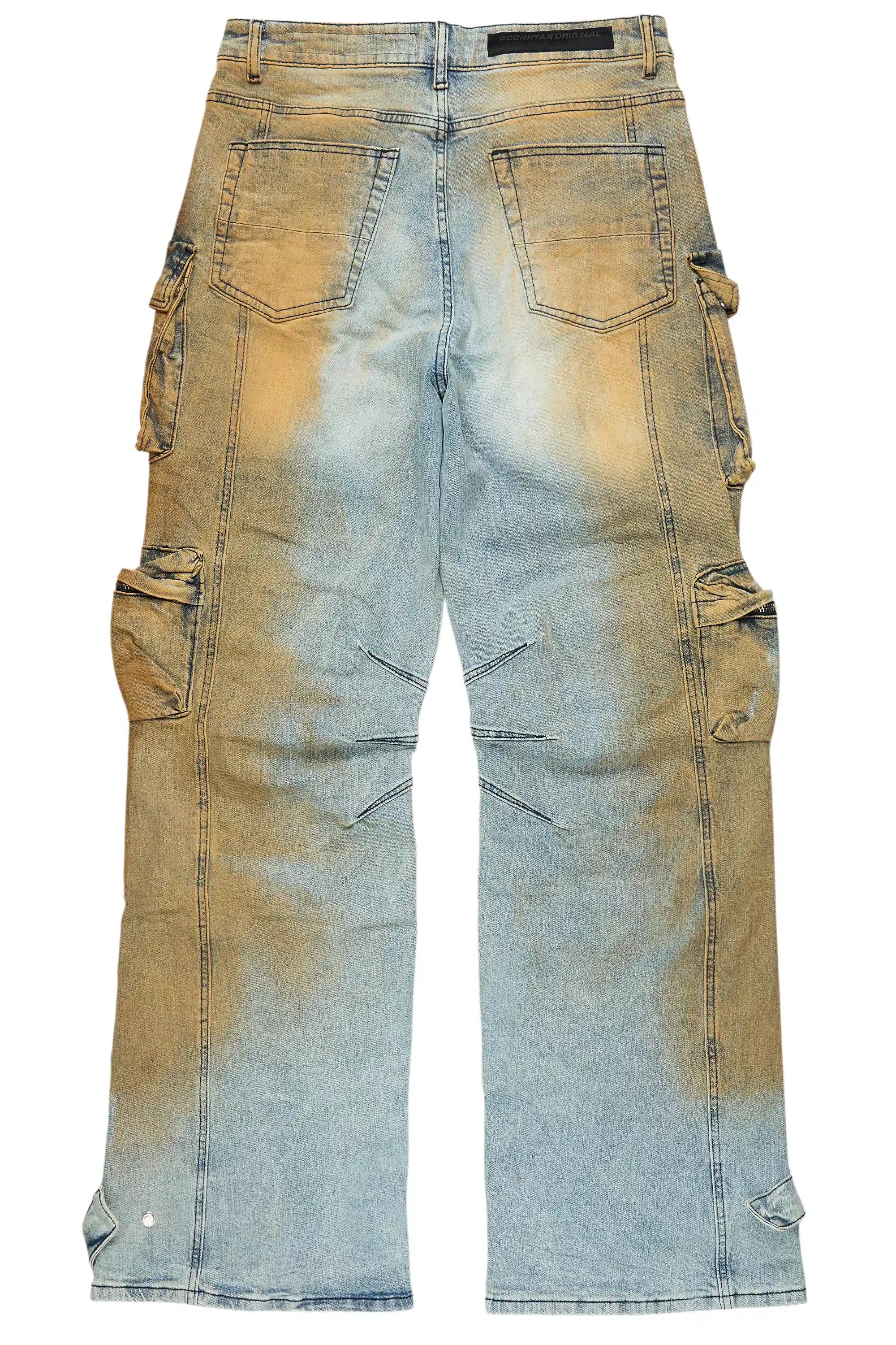 Mahesh Dirty Blue Baggy Cargo Jean