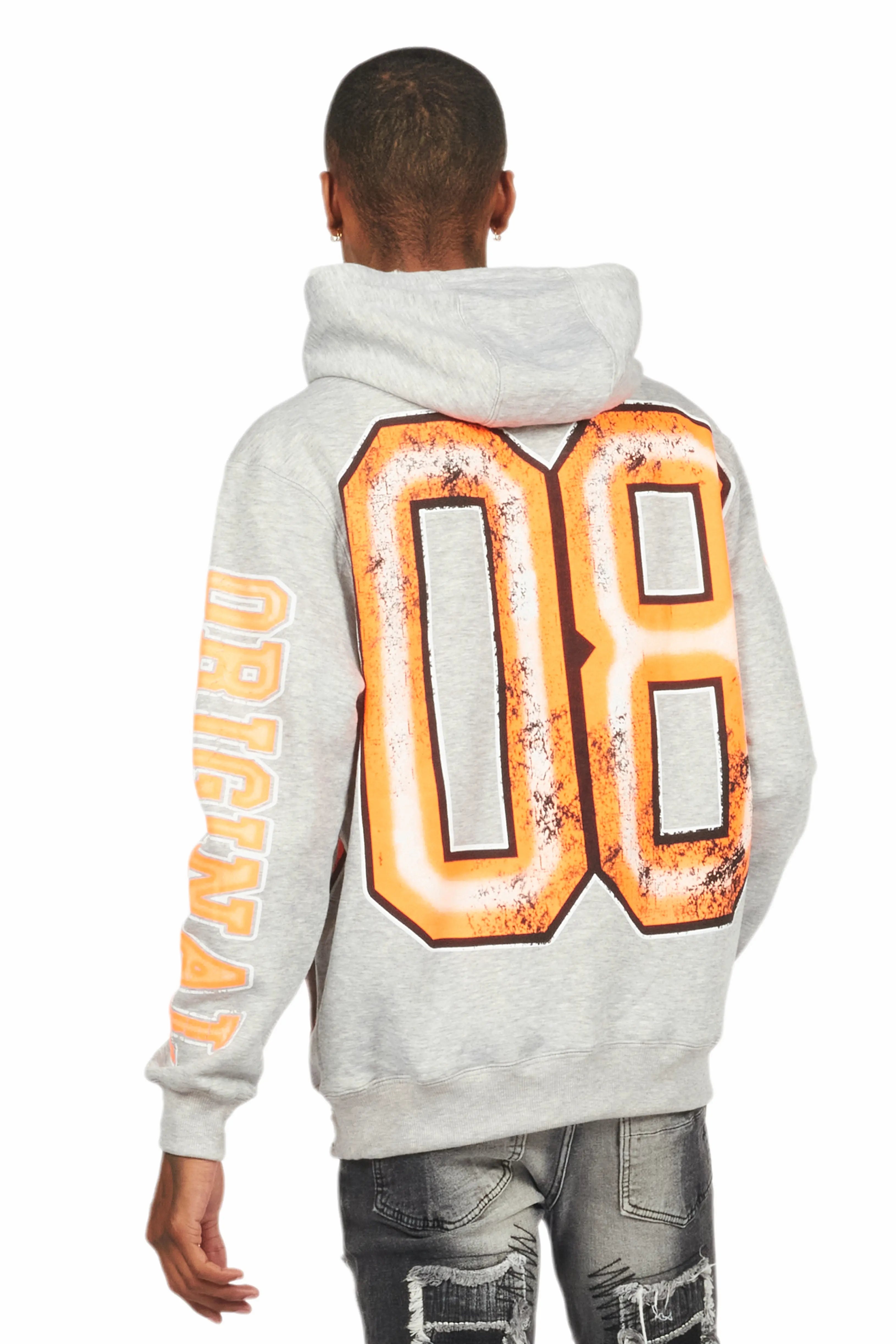 Fields Grey/Orange Distressed Graphic Hoodie