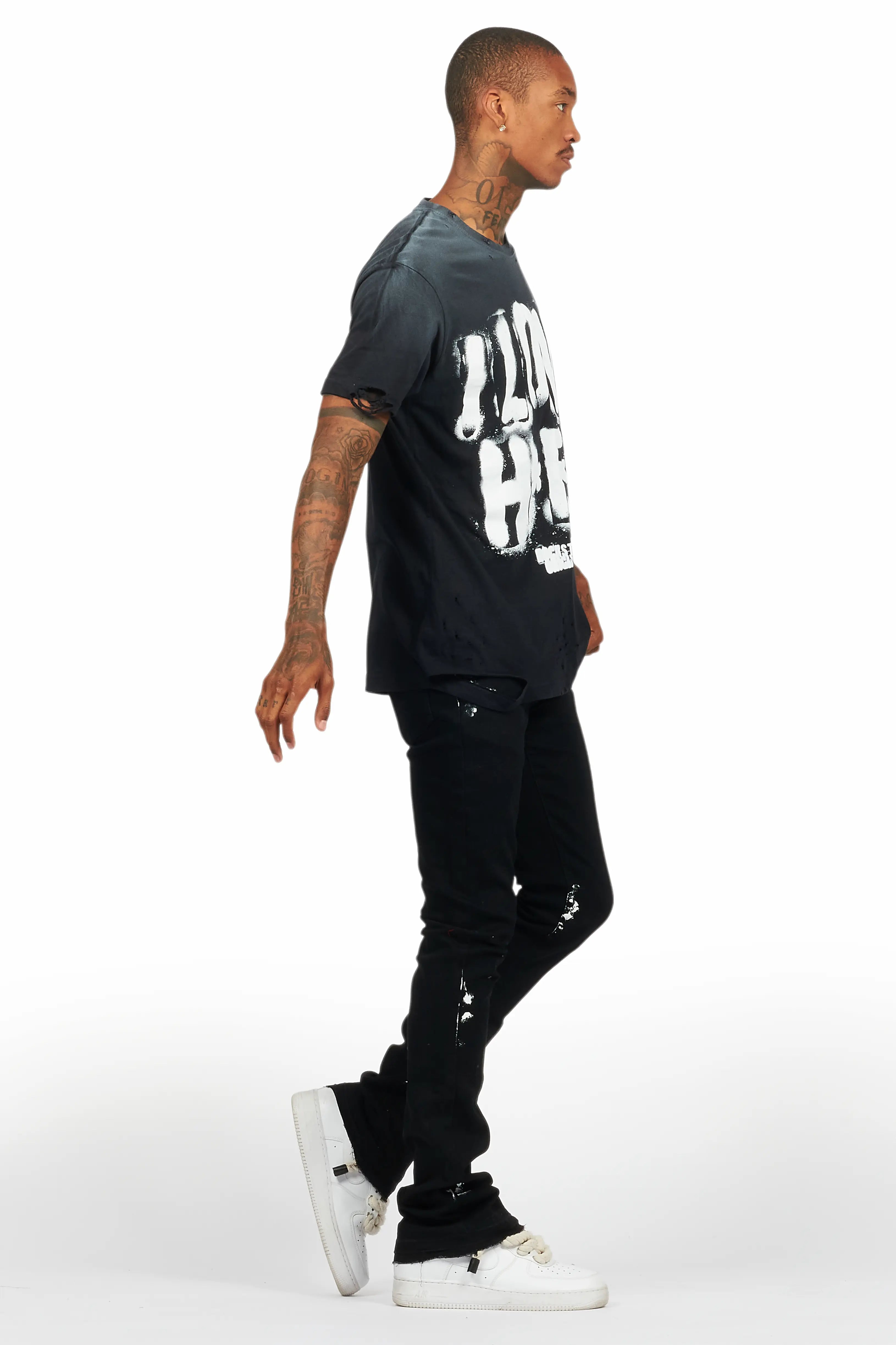 Banyan Black Graphic T-Shirt/Dag Stacked Flare Jean Set