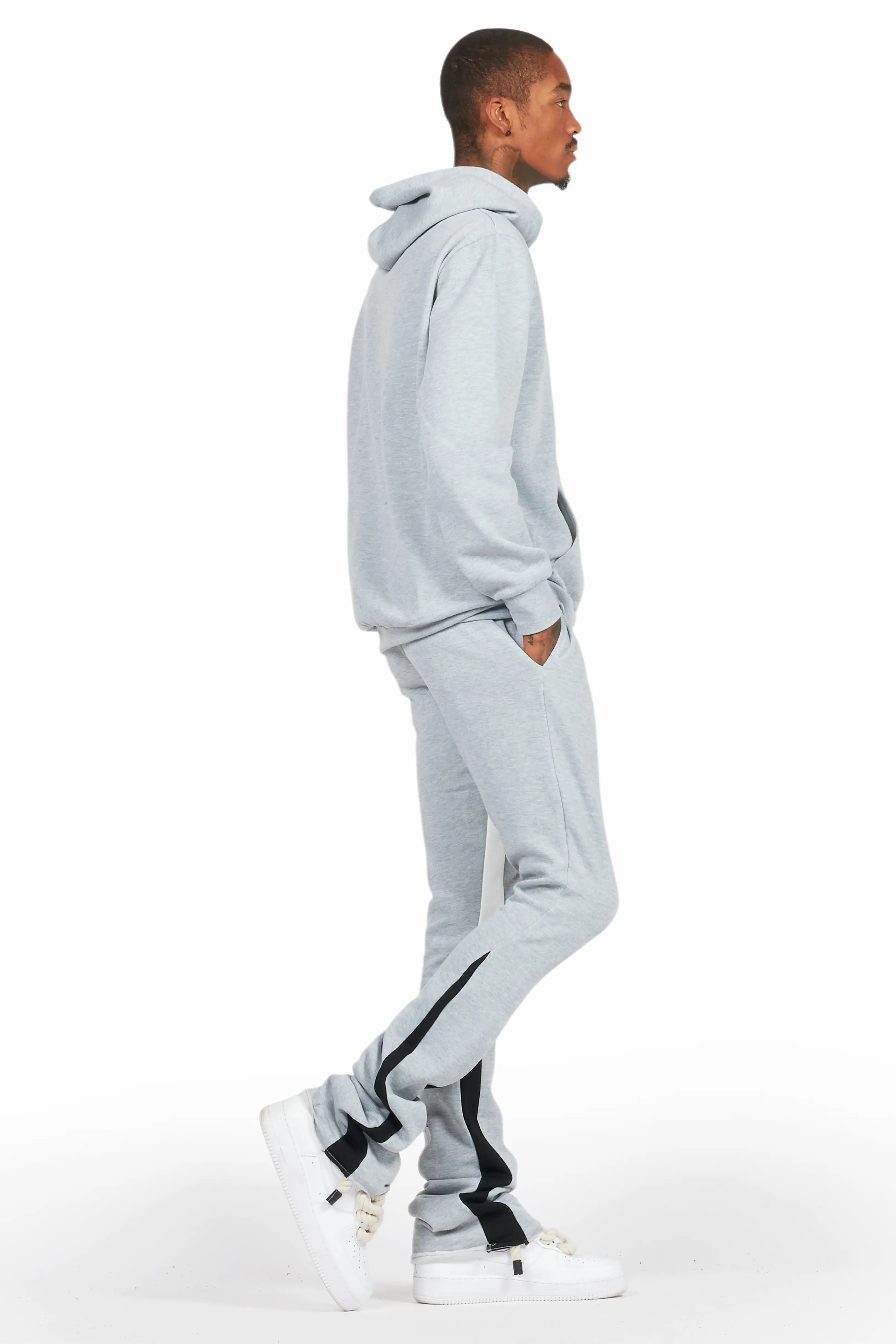 Basic Heather Grey Hoodie/Stacked Flare Track Set