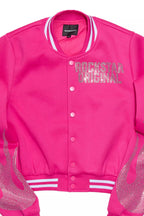 Beunca Hot Pink Rhinestone Varsity Jacket