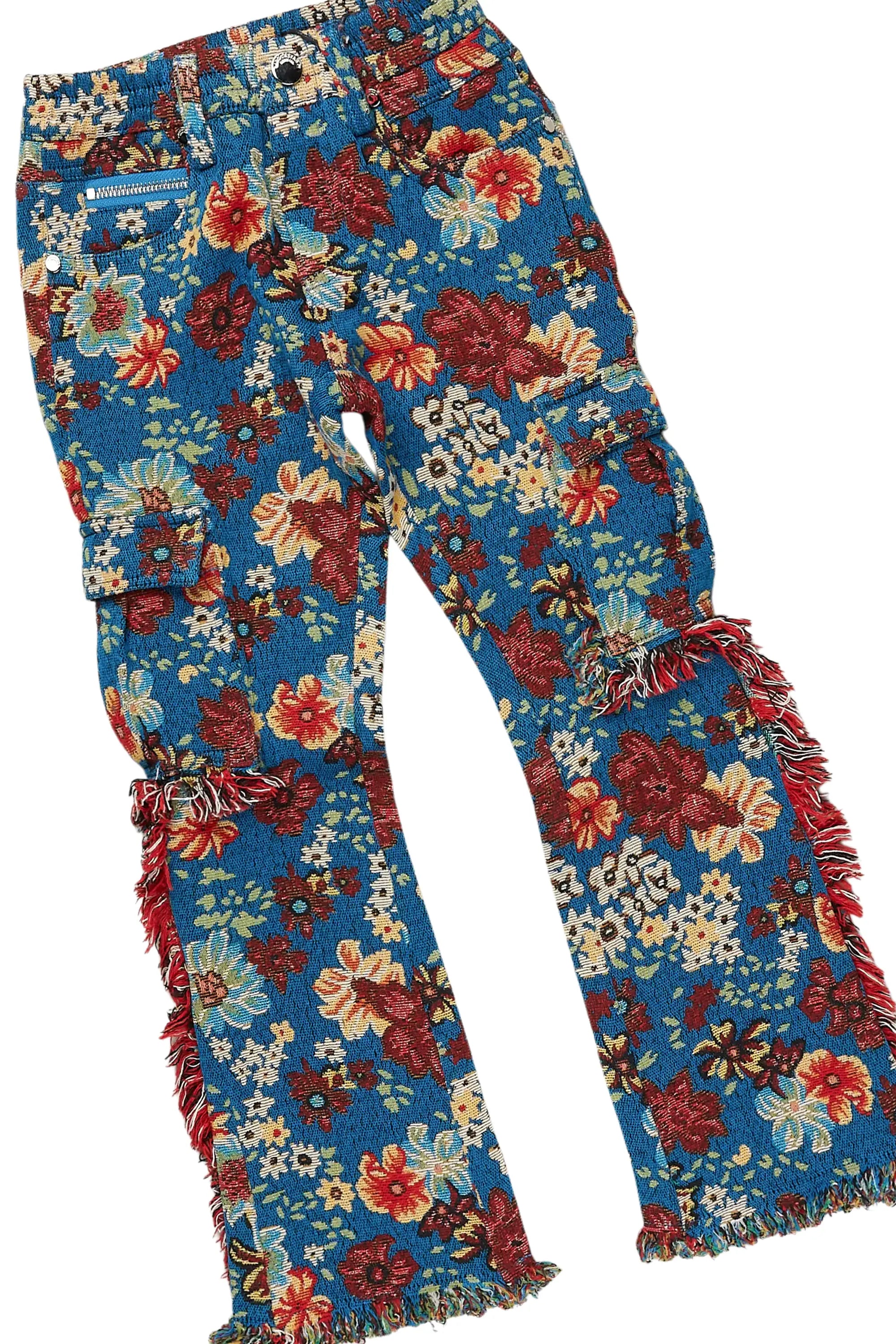 Boys Gabin Royal/Blue Multi Hoodie/Stack Flare Jean Set