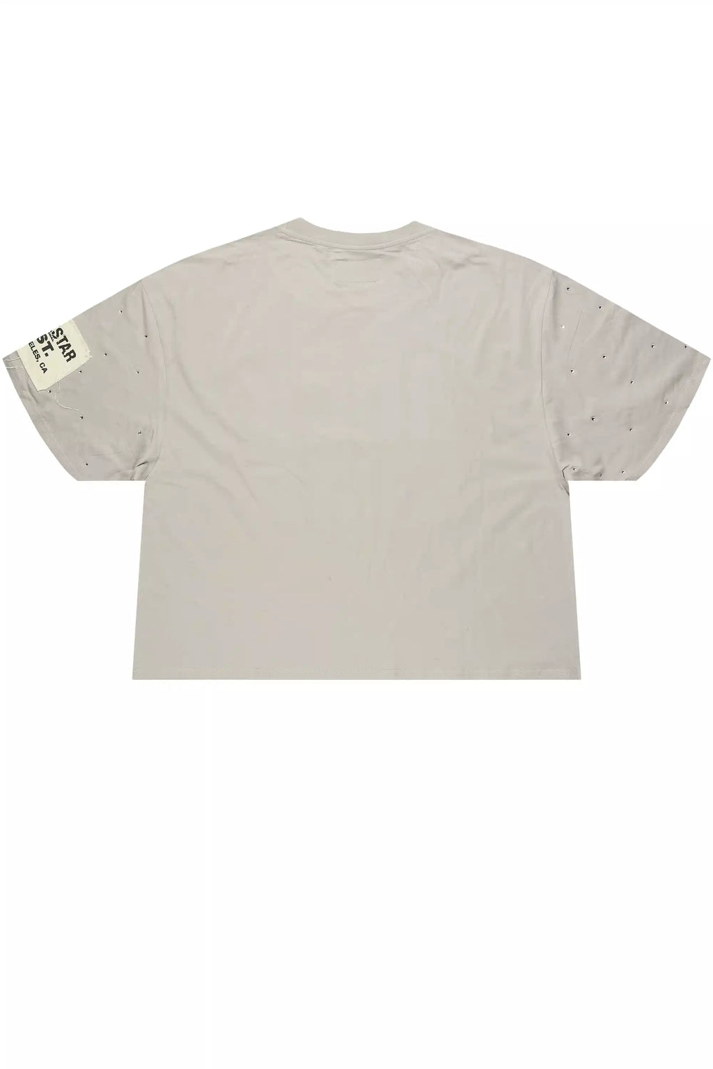 Yulian Grey Boxy Crop Rhinestone T-Shirt