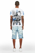 Grill White/Blue T-Shirt/Denim Short Set