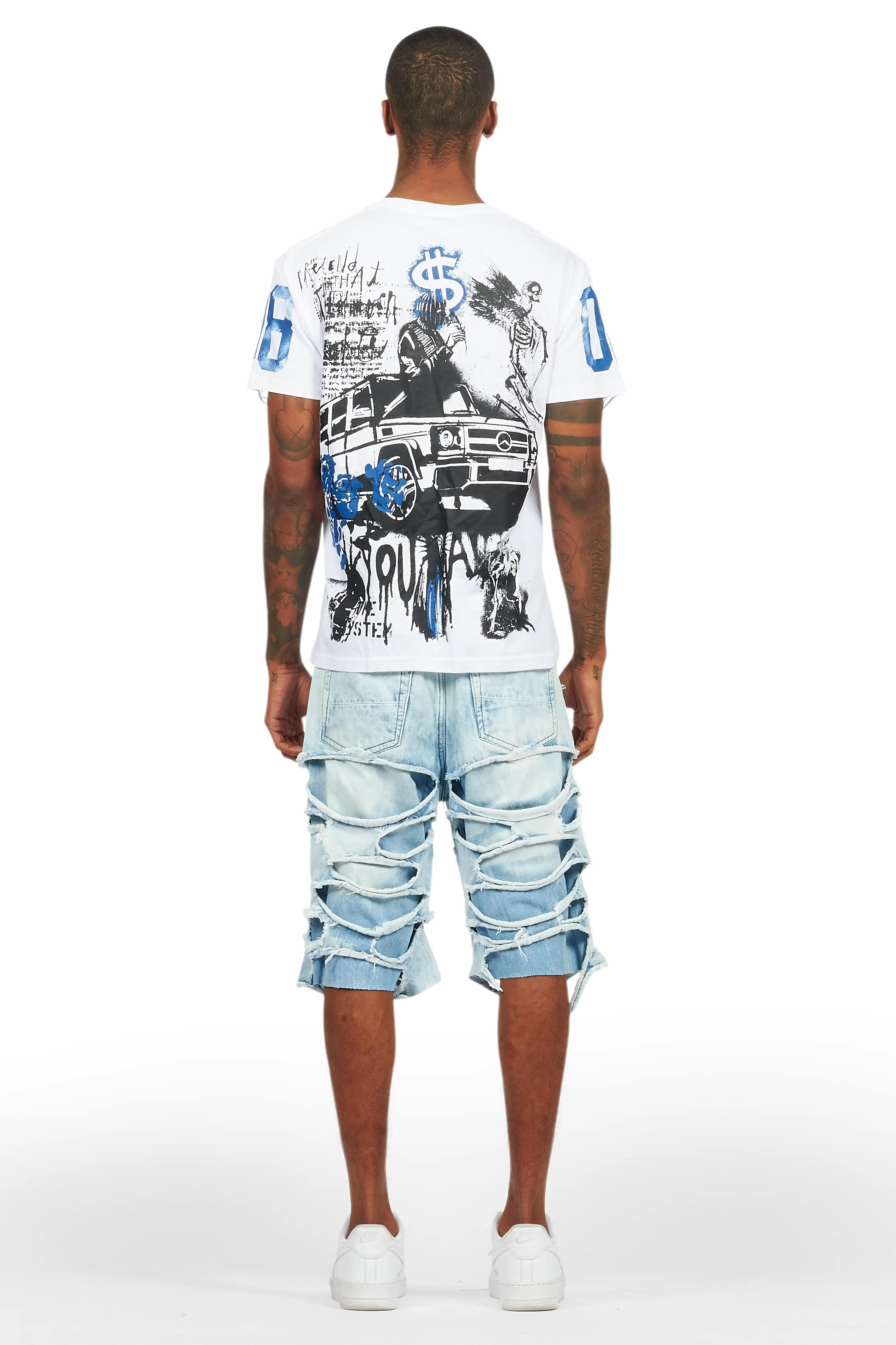 Grill White/Blue T-Shirt/Denim Short Set