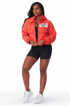 Zayla Orange Art Dist. Puffer Jacket