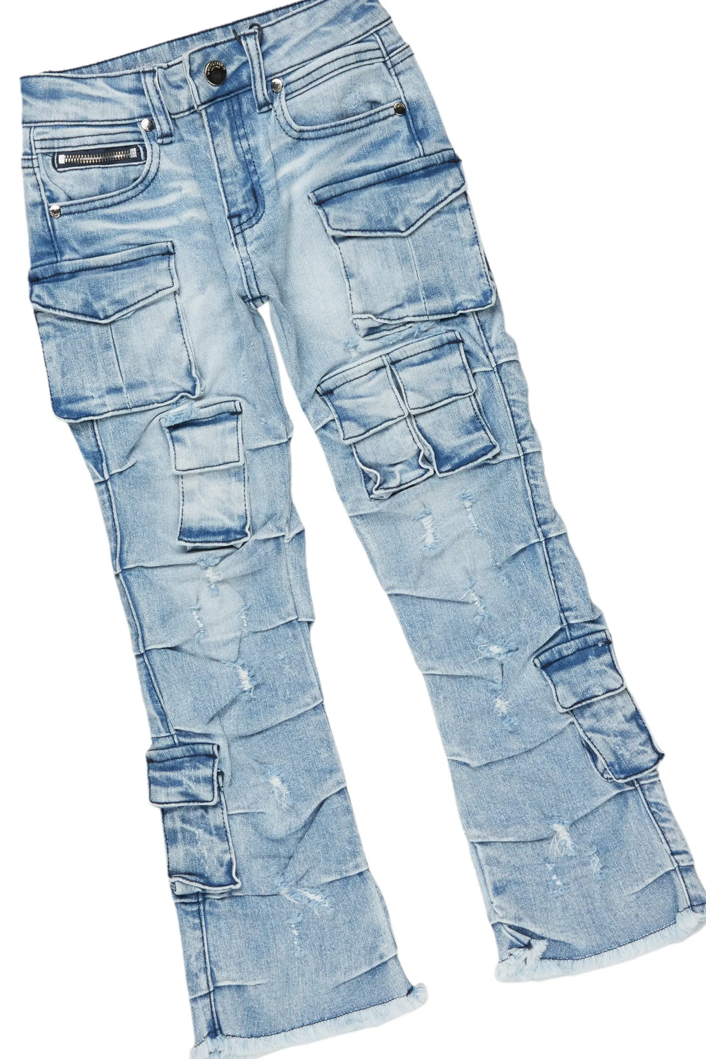 Boys Andros Grey/Light Blue Mohair Hoodie/Stacked Flare Jean Set