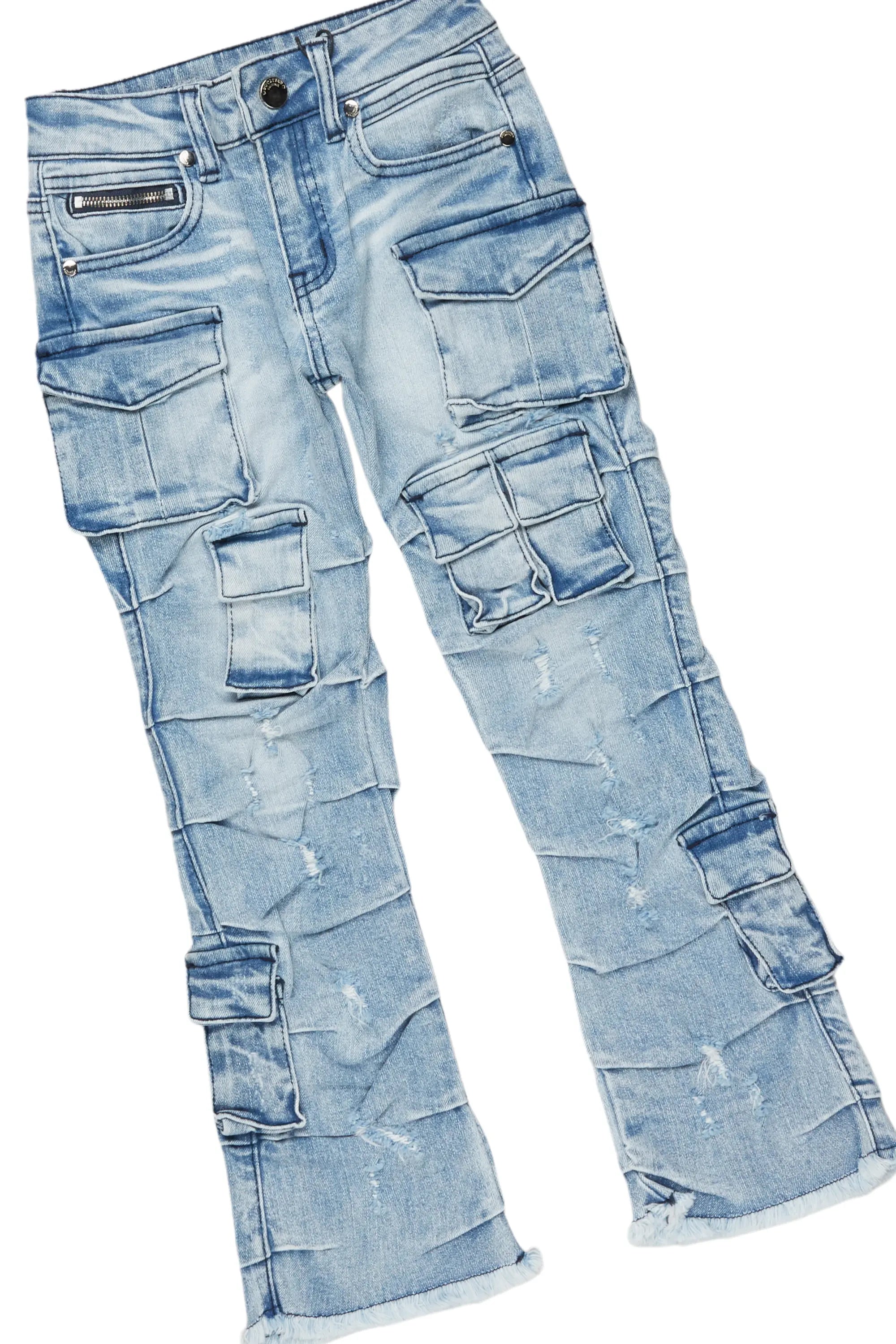 Boys Andros Grey/Light Blue Mohair Hoodie/Stacked Flare Jean Set