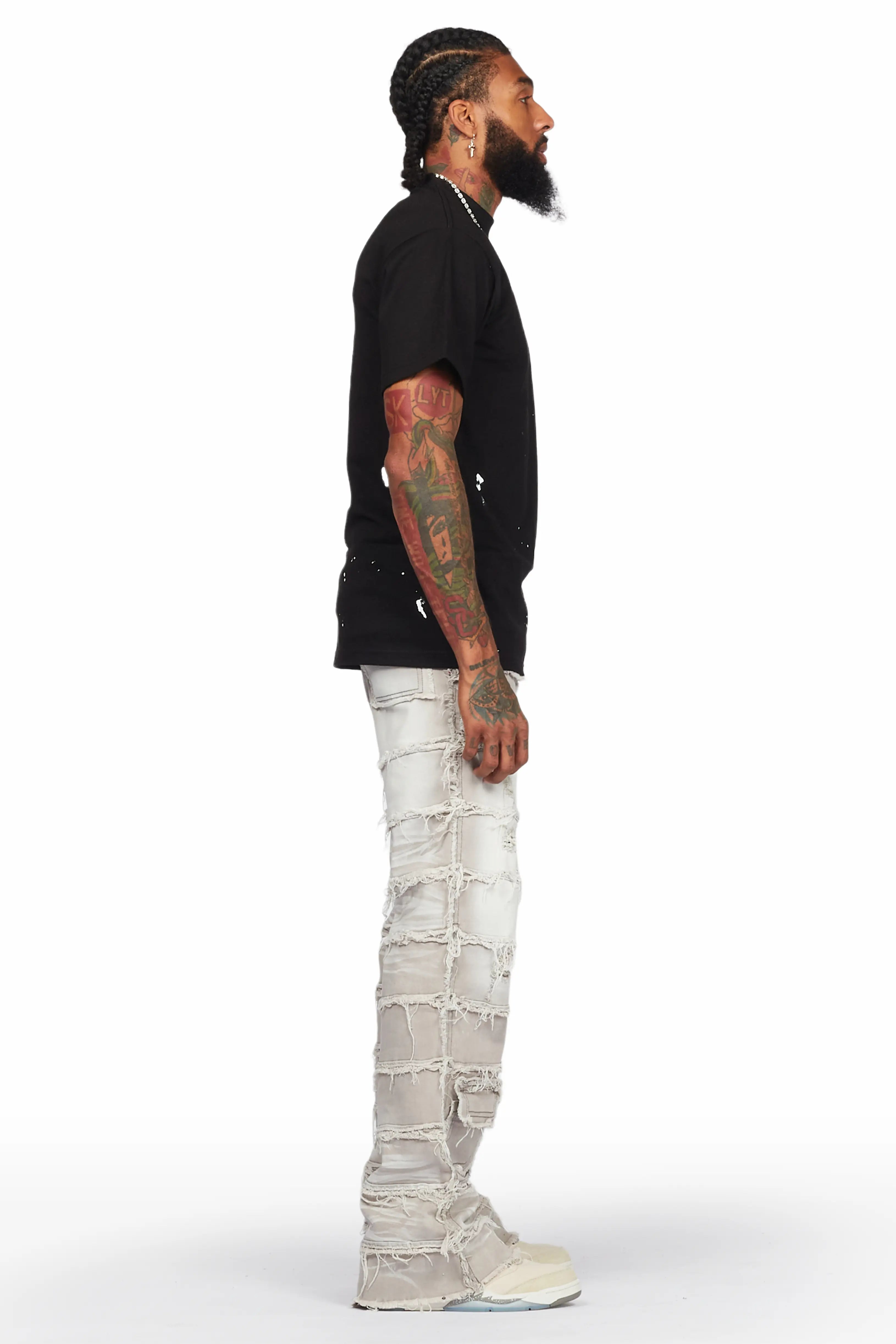 Taimo Grey Baggy Cargo Stacked Jean