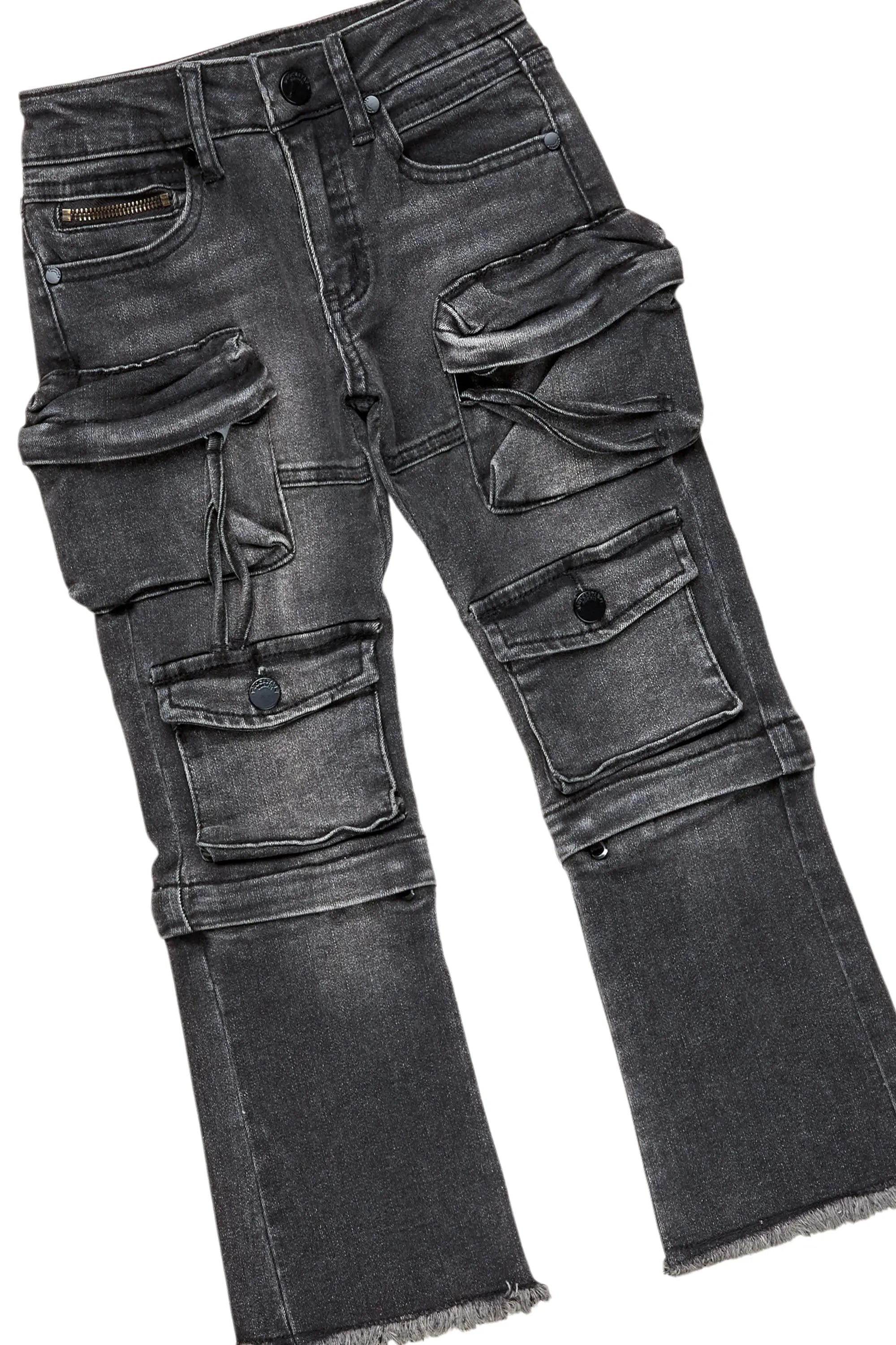 Boys University Black Hoodie/Stacked Flare Jean Set