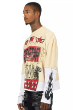 Deangelo Beige/Red Boxy Crop Double Layer Tee