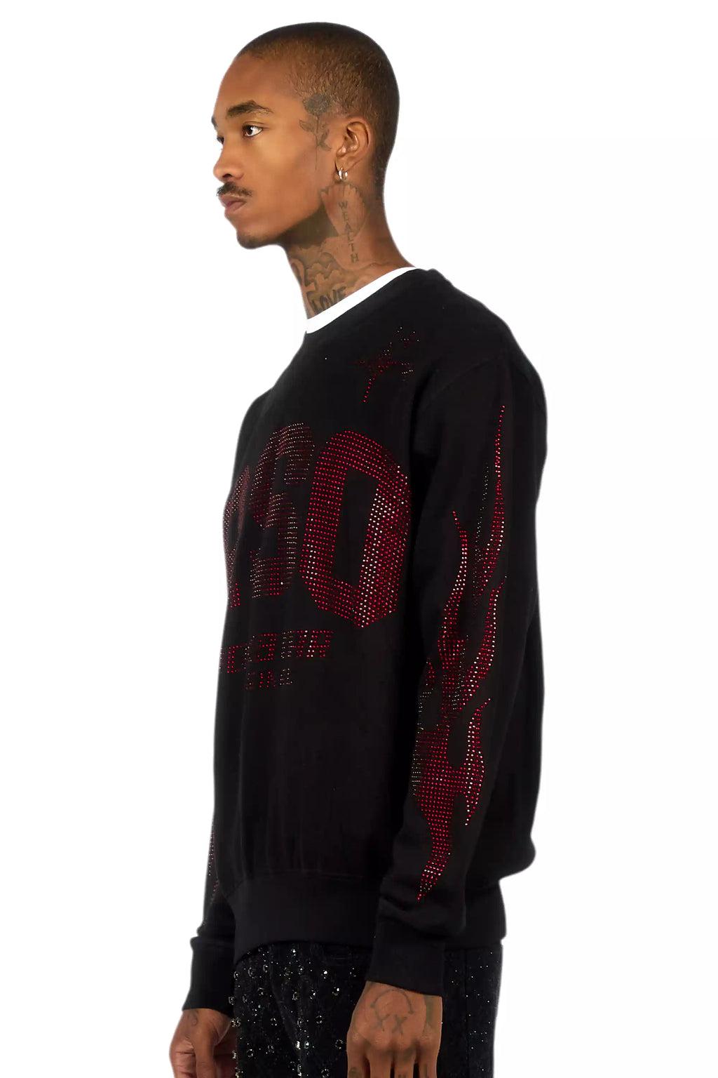 Zyric Black/Red Rhinestone Crewneck Sweatshirt