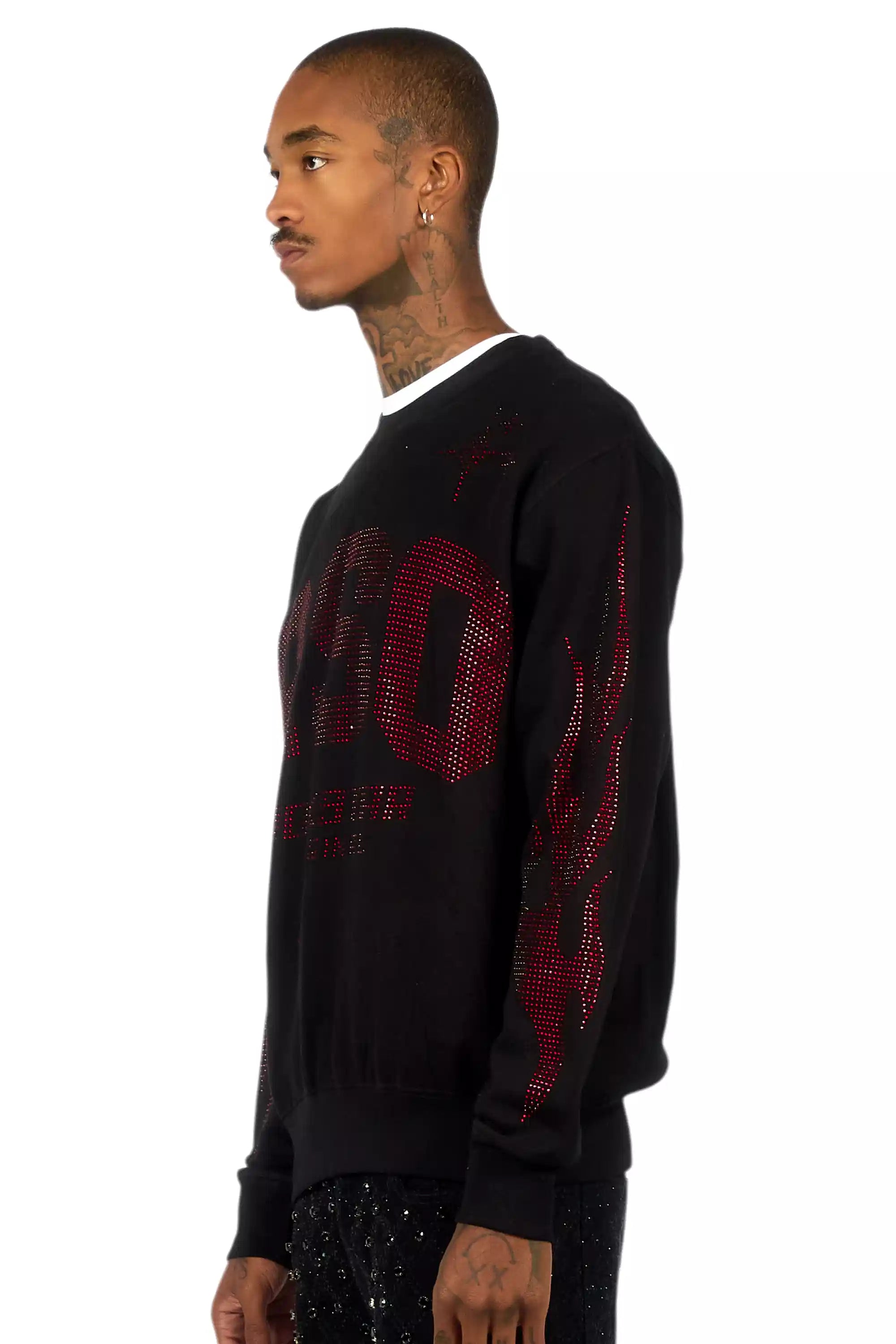 Zyric Black/Red Rhinestone Crewneck Sweatshirt