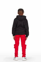 Boys Elijah Black/Red Cargo Jean Hoodie Set