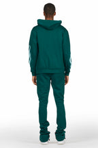 Amos Dark Green Stacked Flare Hoodie Track Set