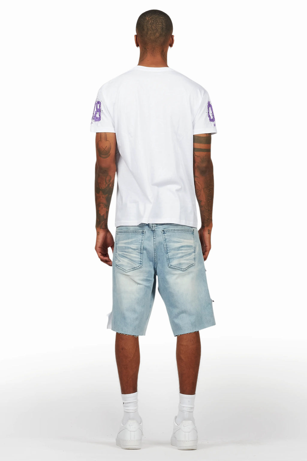 Nesta White/Purple T-Shirt/Denim Short Set