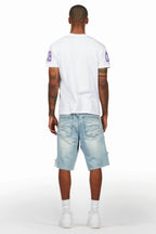 Nesta White/Purple T-Shirt/Denim Short Set