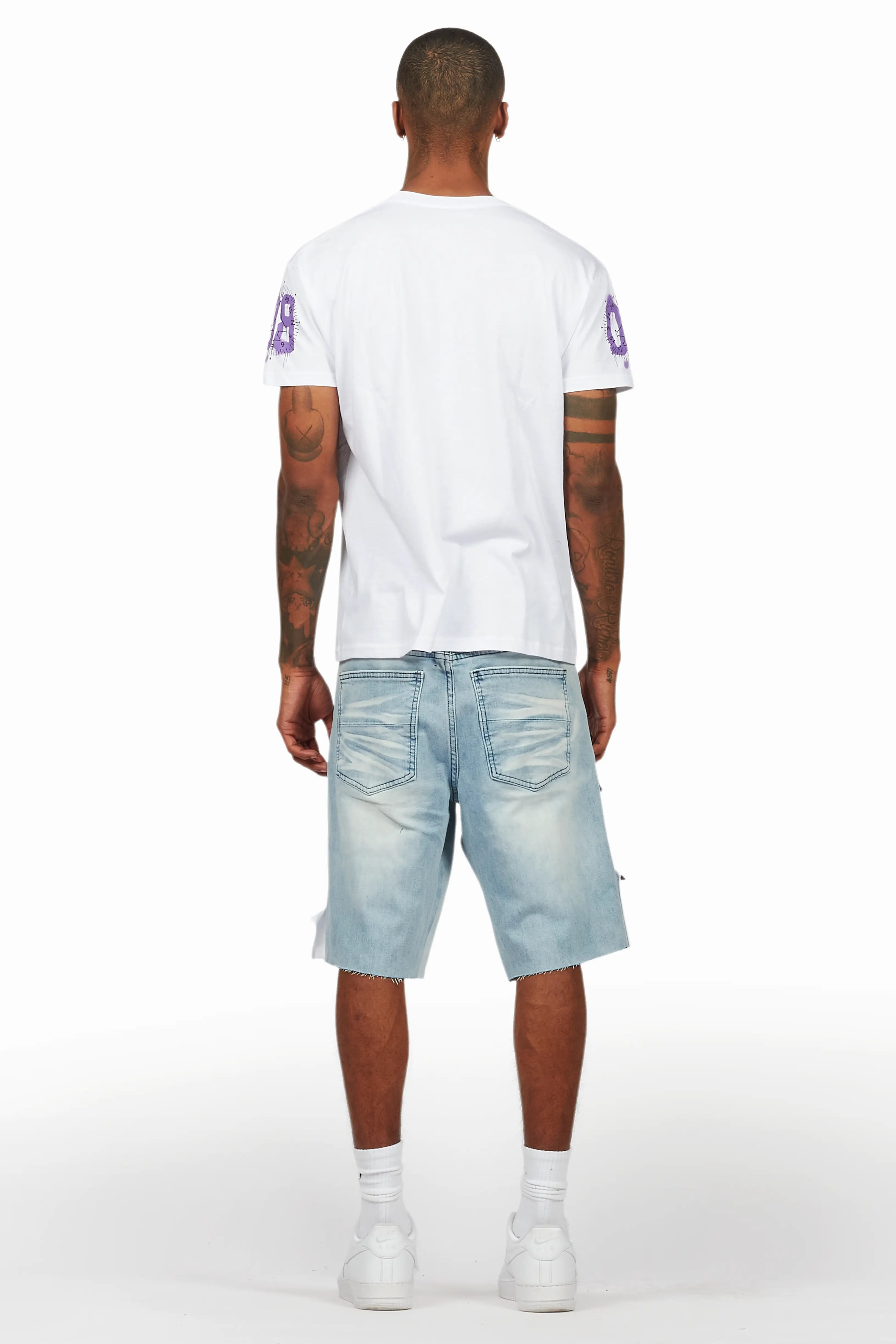 Nesta White/Purple T-Shirt/Denim Short Set