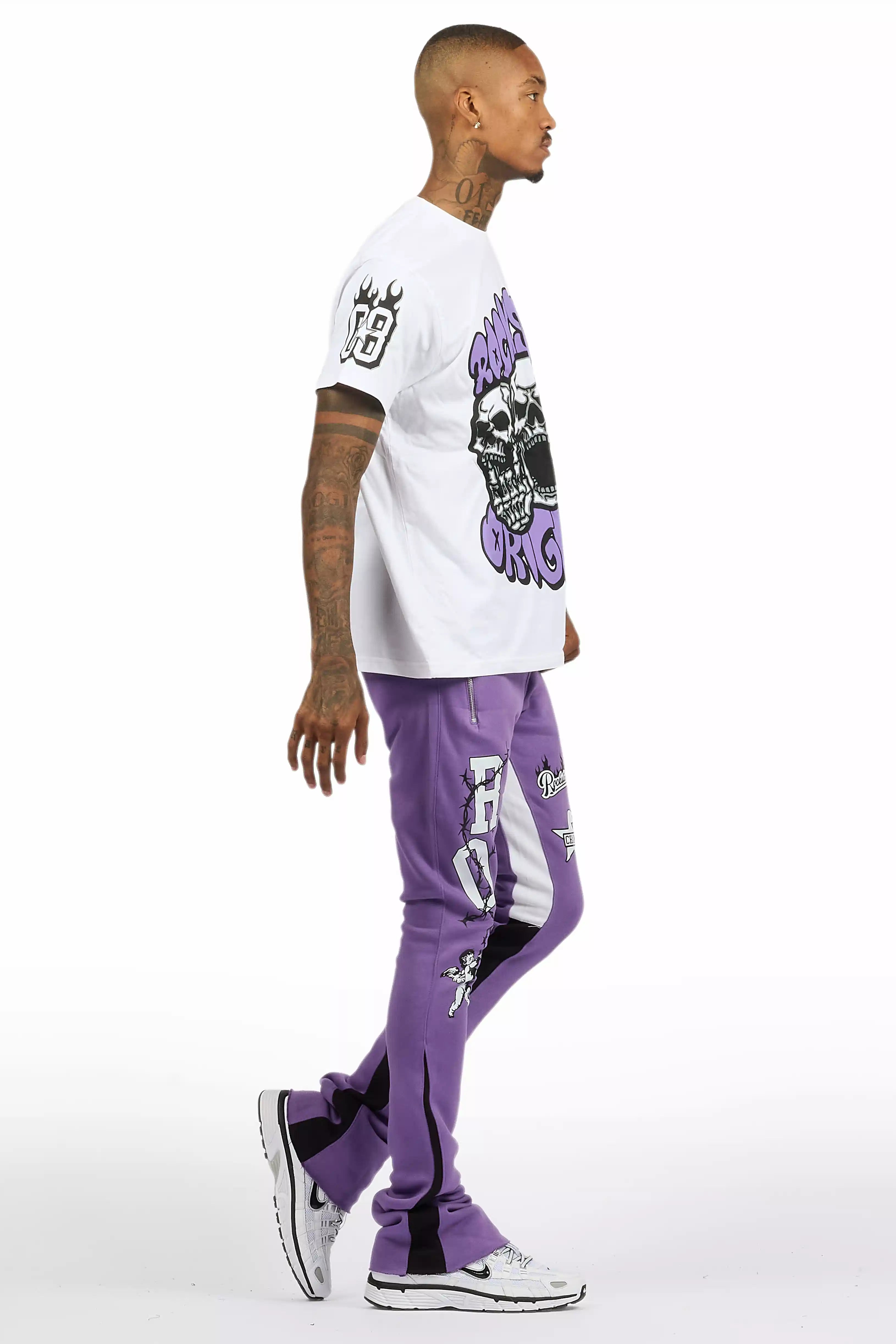 Rune Purple/White T-Shirt/Stacked Flare Track Set