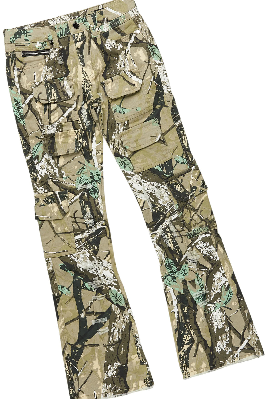 Boys Members White/Tree Camo T-Shirt/Stacked Flare Jean Set