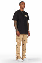 Radko Khaki Stacked Flare Cargo Pants