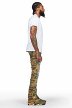 Raith Faded Camo Painter Stacked Flare Jean