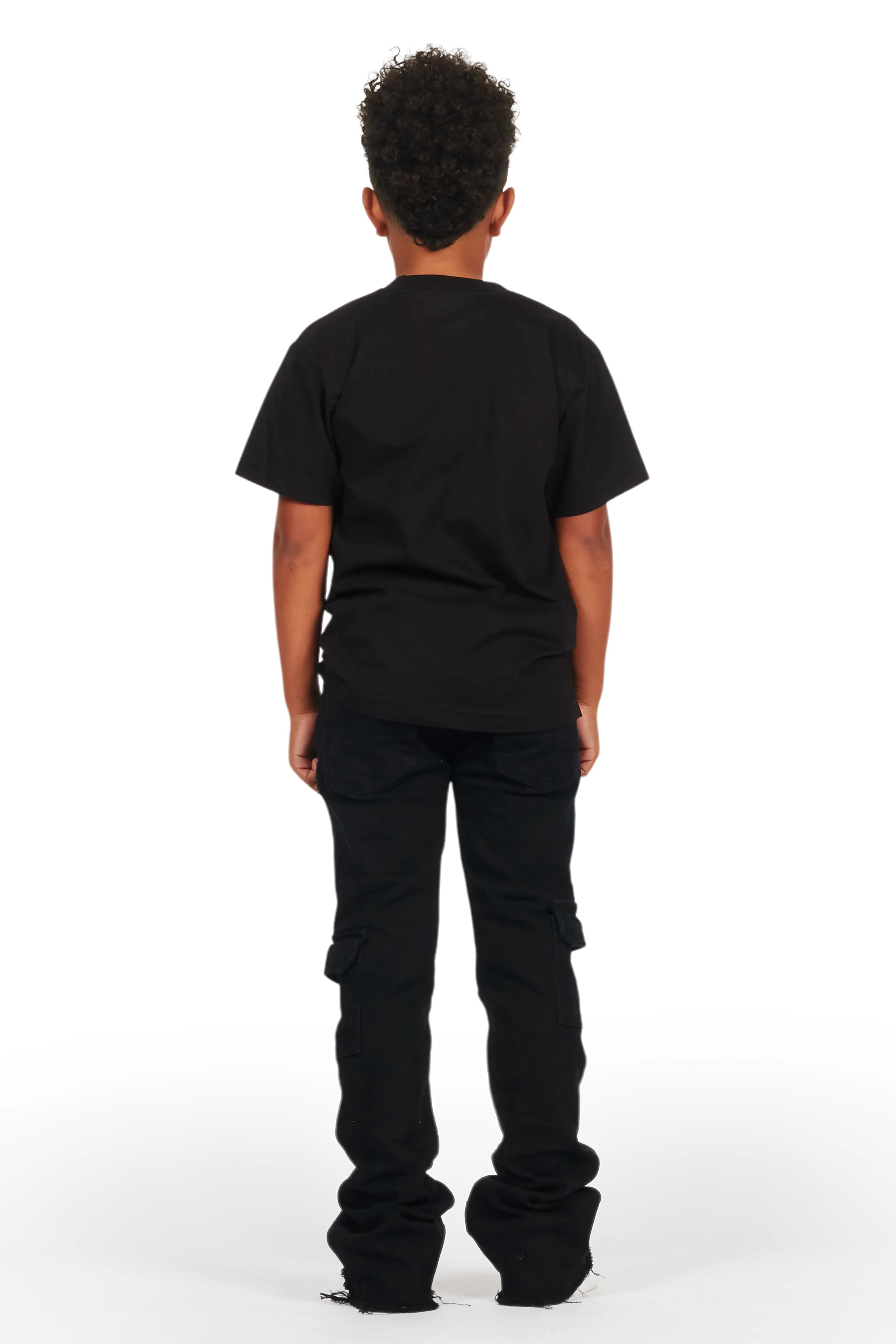 Boys Kade Jet Black Stacked Flare Jean