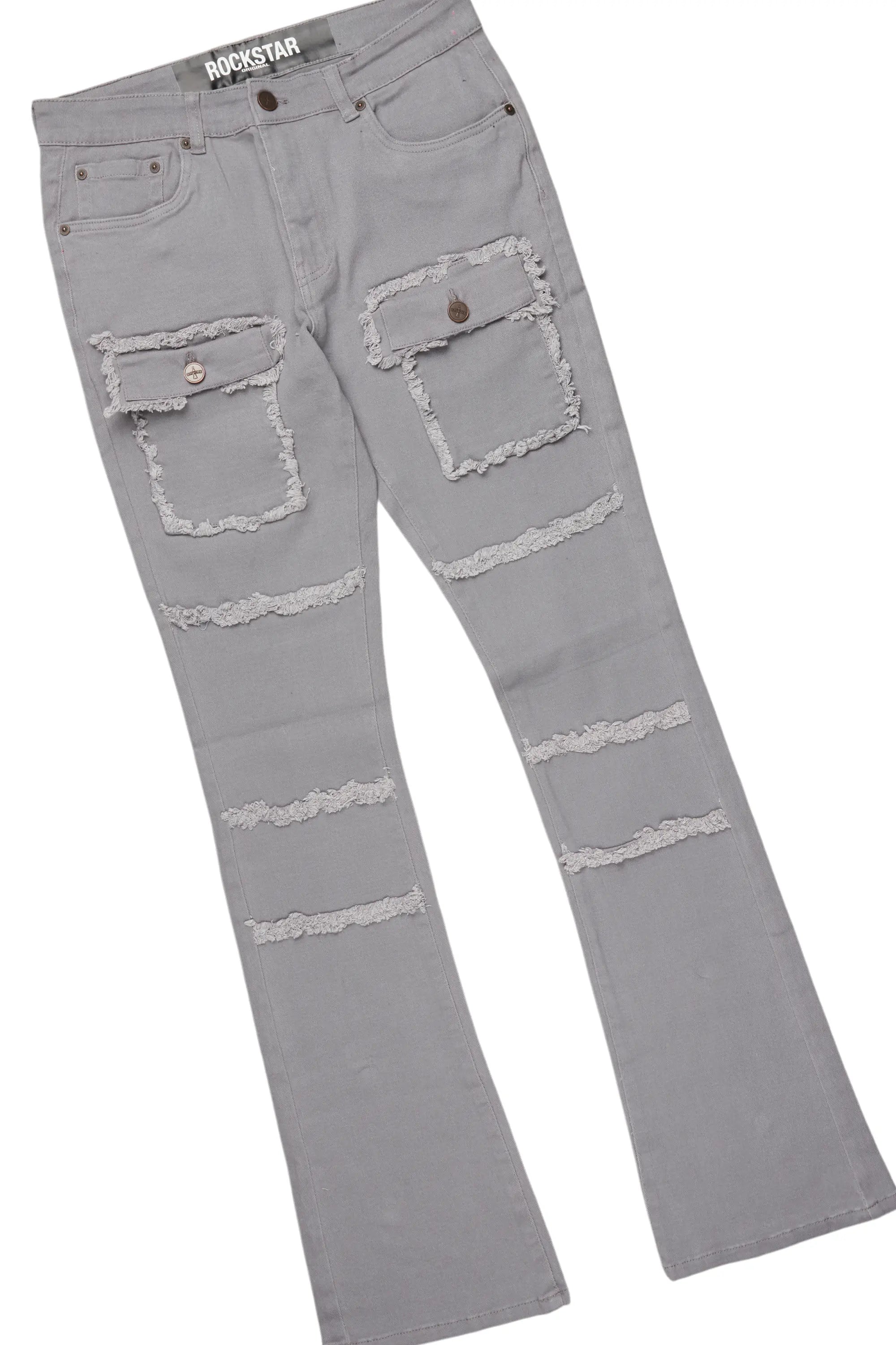 All Seeing Eyes Grey Long Sleeve T-Shirt/Stacked Flare Cargo Jean Bundle