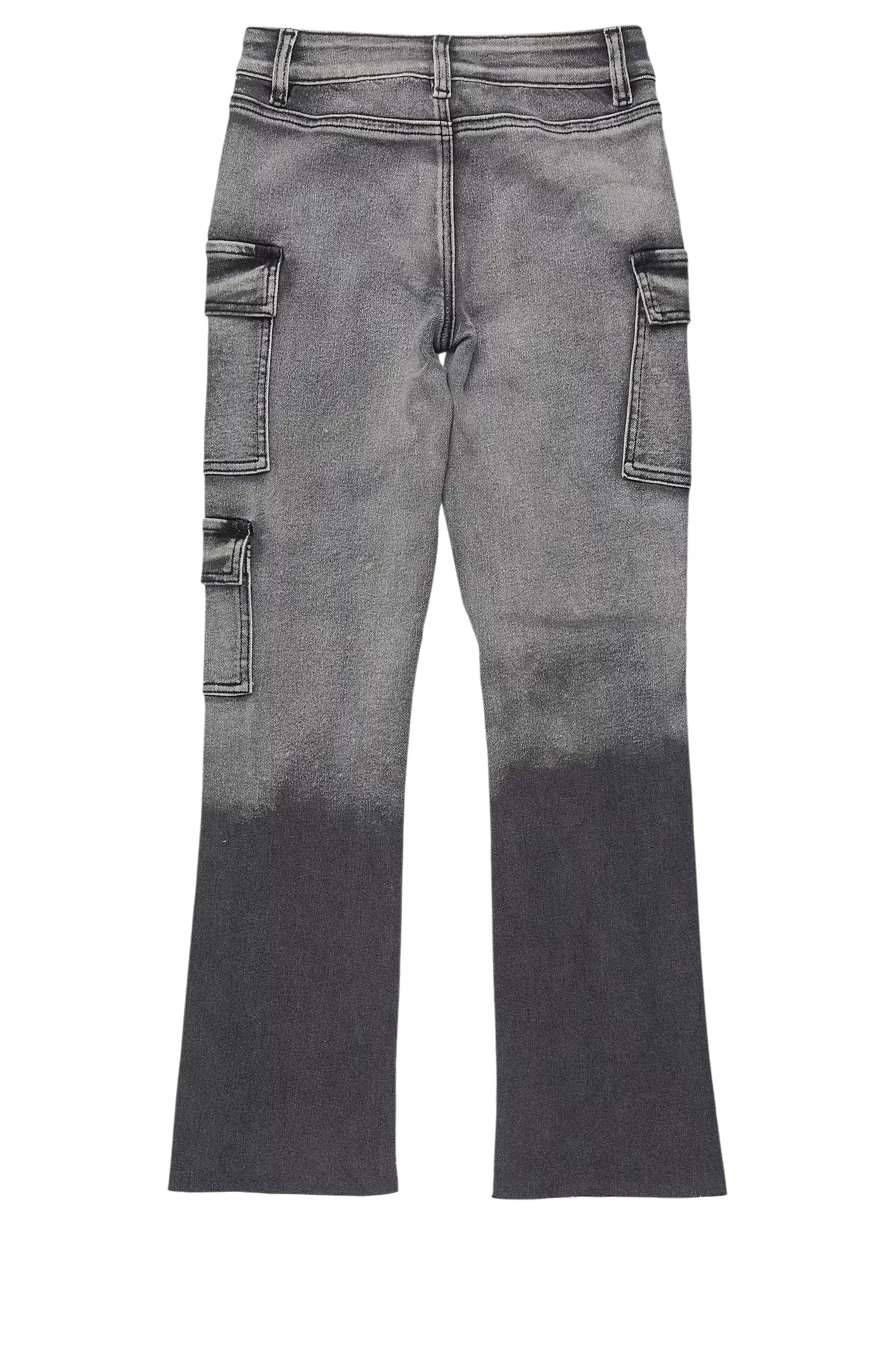 Girls Vixen Grey Wash Distressed Stacked Jean