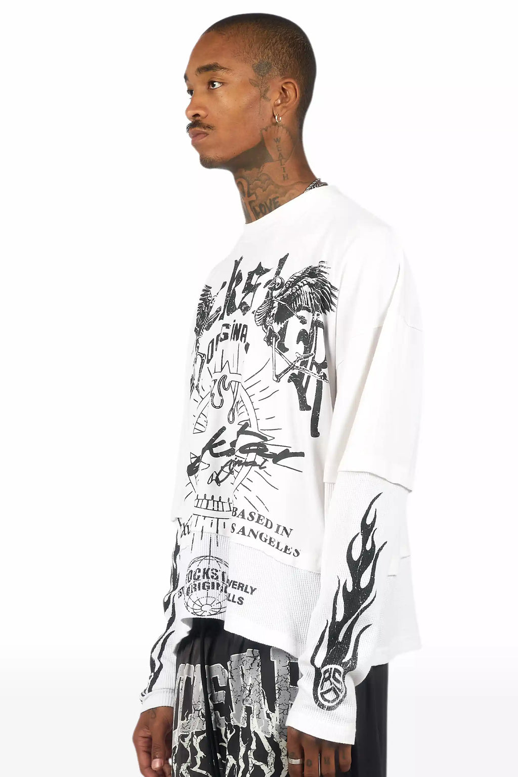 Tally White/Black Boxy Crop Double Layer Tee