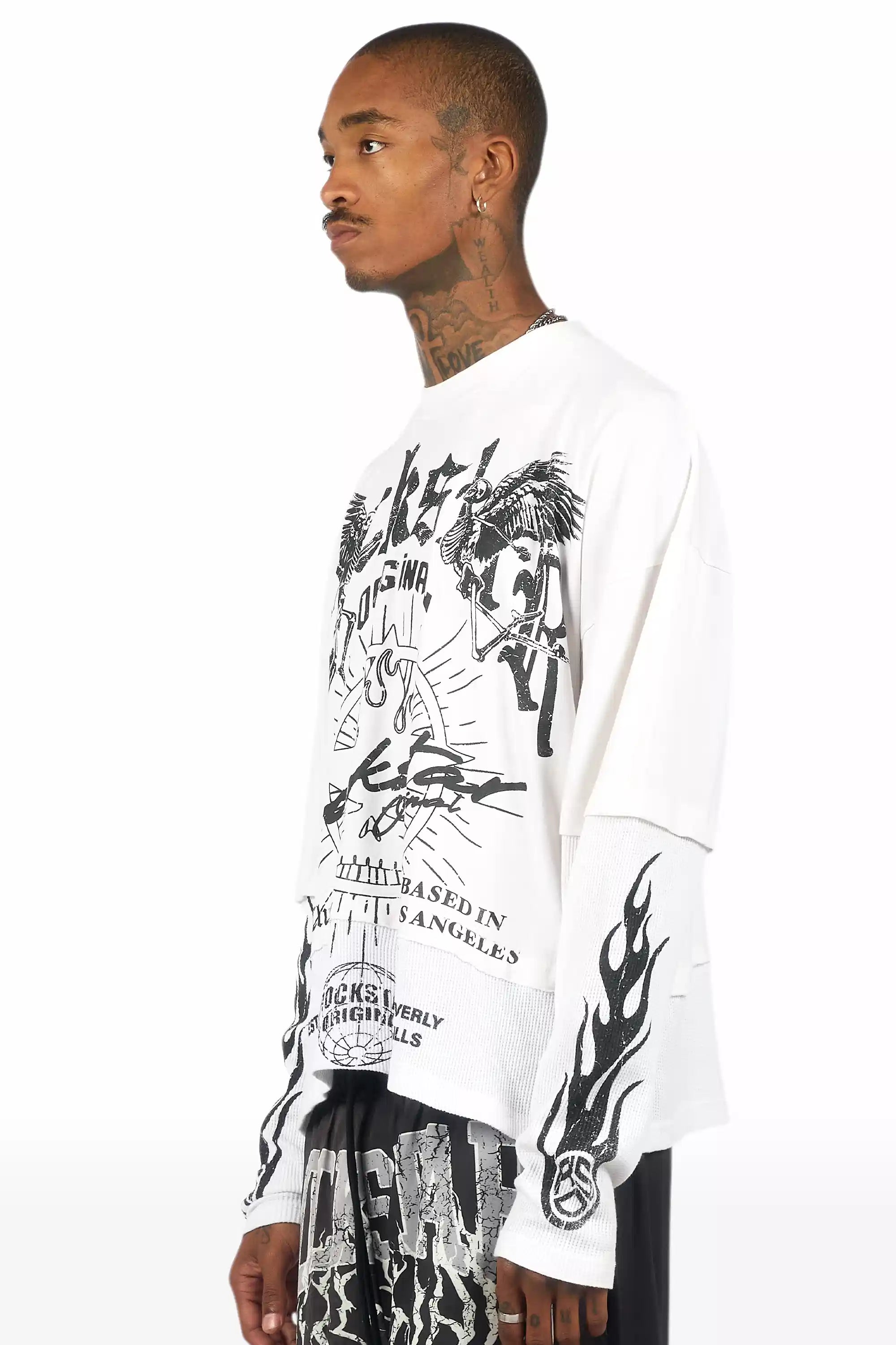 Tally White/Black Boxy Crop Double Layer Tee