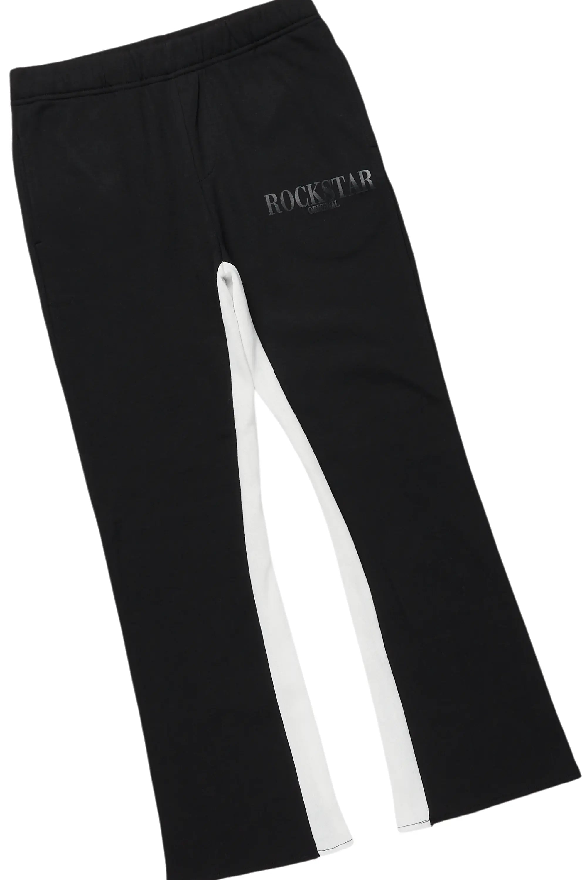 Boys Amina Black T-Shirt/Stacked Baggy Flare Pant Set