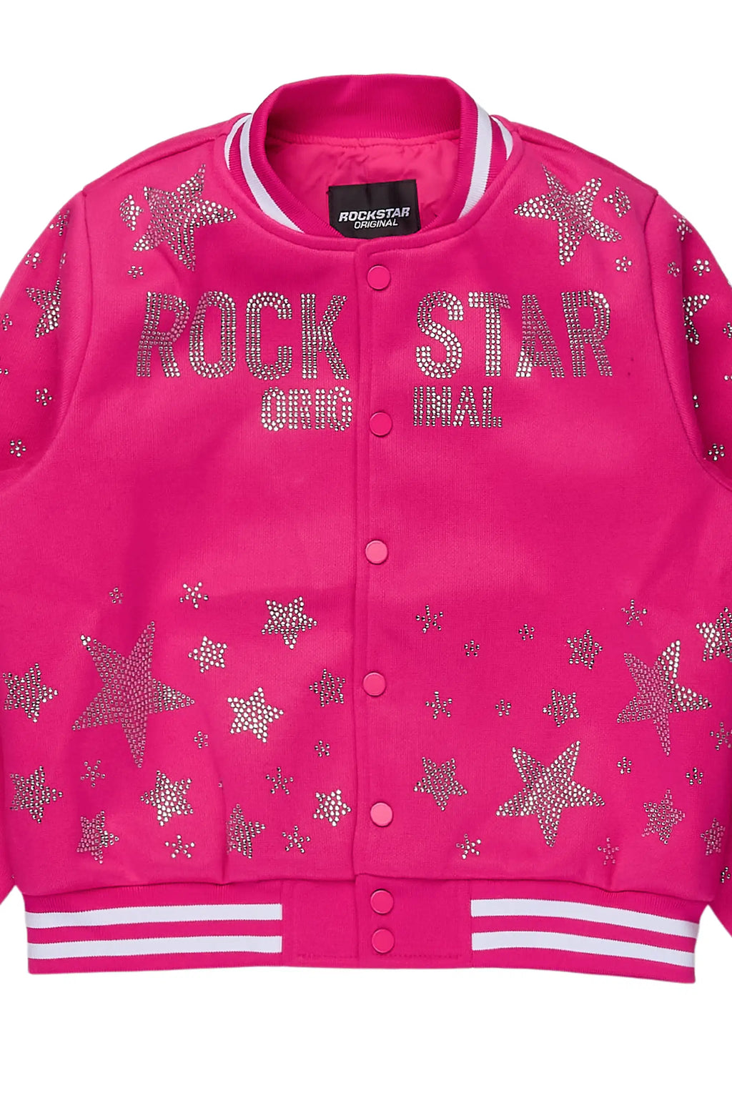 Girls Shanda Pink Crop Varsity Jacket