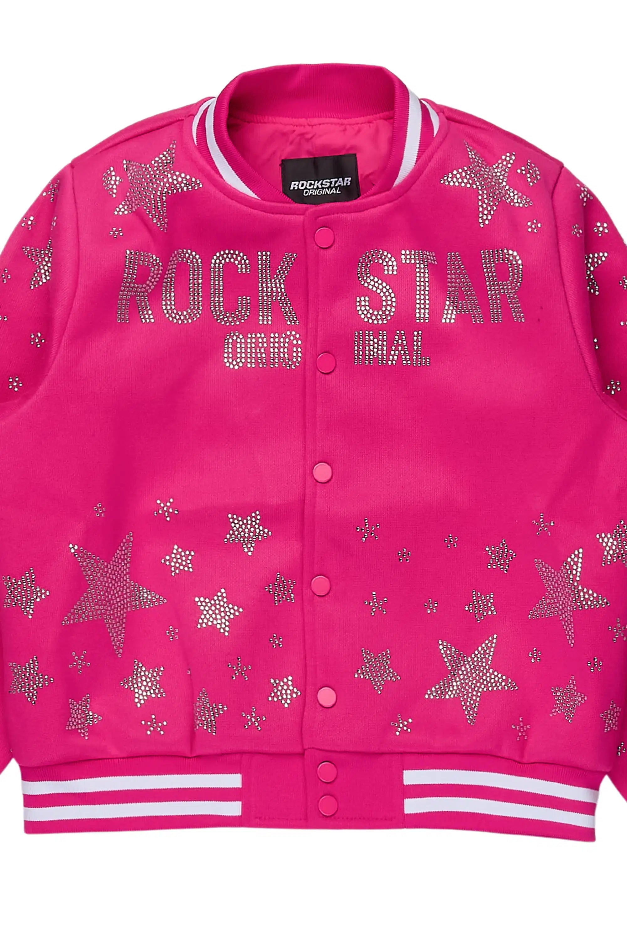 Girls Shanda Pink Crop Varsity Jacket