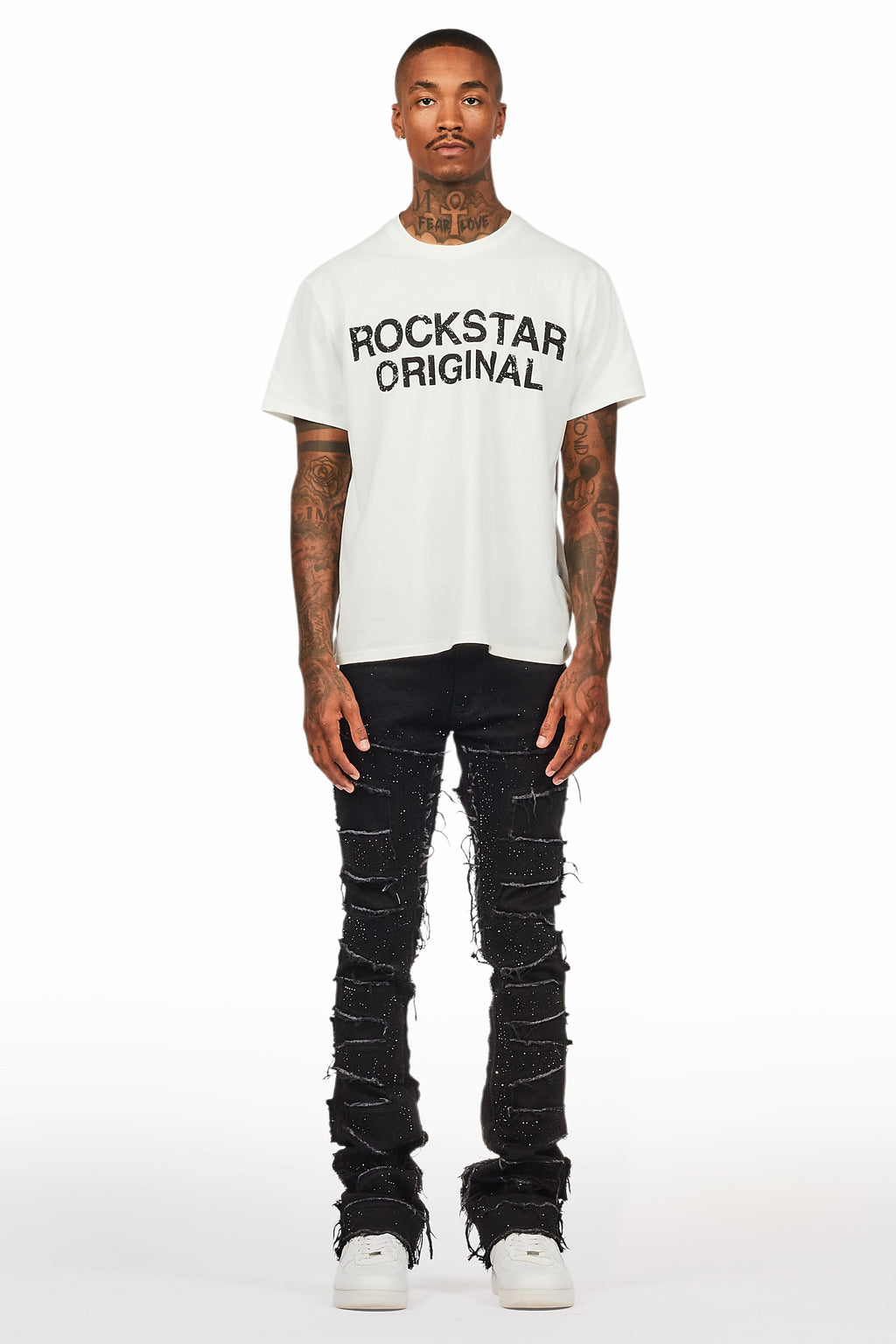 Shake Black Rhinestone Stacked Flare Jean