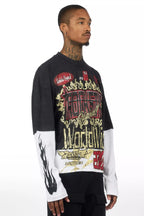 Deangelo Vintage Black/Red Boxy Crop Double Layer Tee