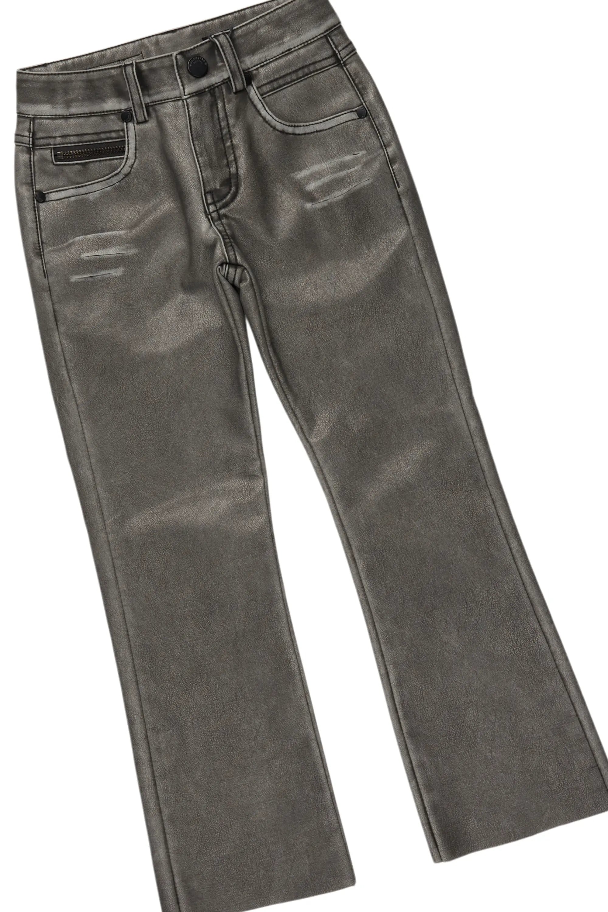 Boys Koen White T-Shirt/Stacked Flare PU Jean Set