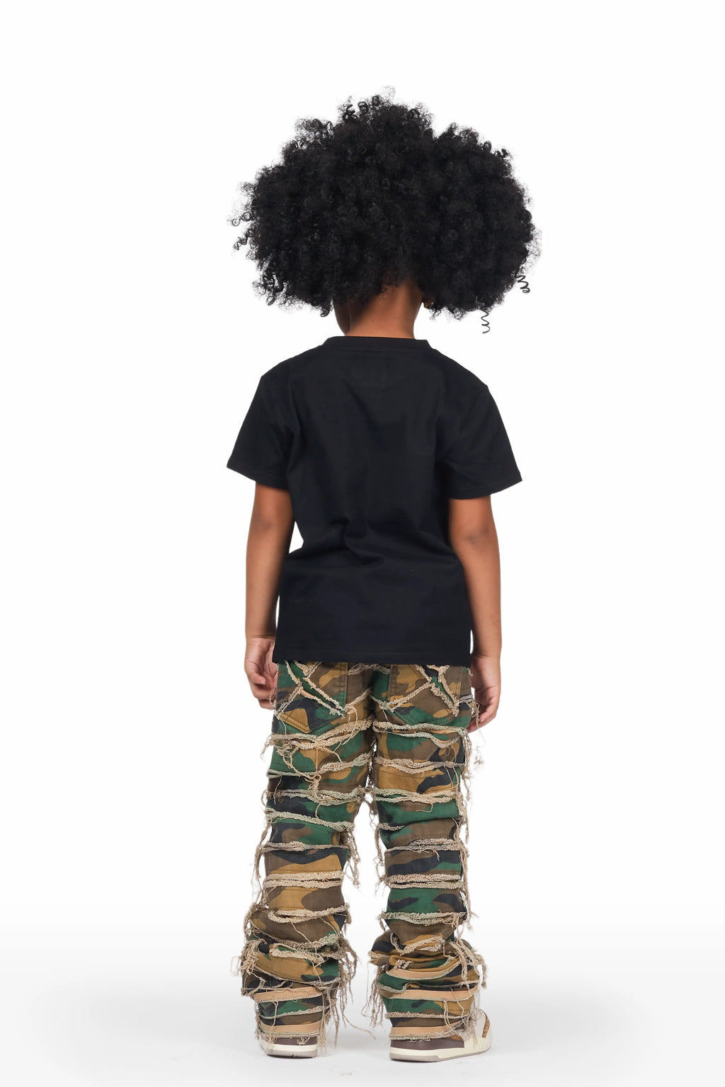 Girls Amelia Black/Camo T-Shirt/Stacked Flare Jean Set