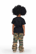 Girls Amelia Black/Camo T-Shirt/Stacked Flare Jean Set