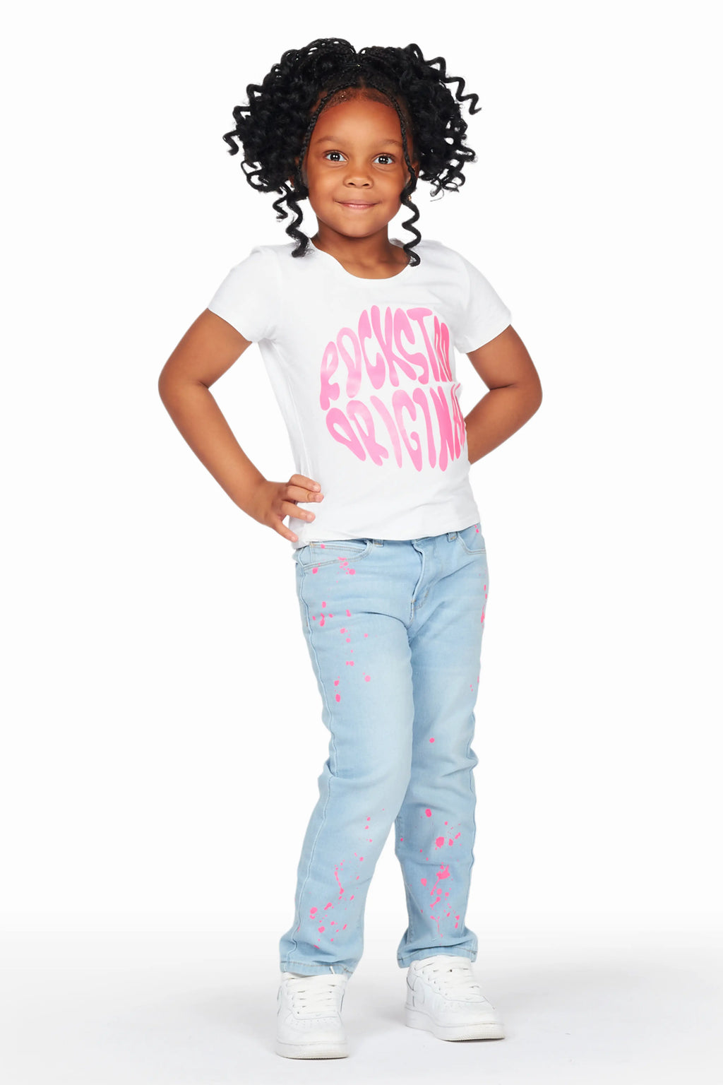 Girls Lyla White T-Shirt Slim Jean Set