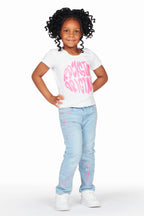 Girls Lyla White T-Shirt Slim Jean Set
