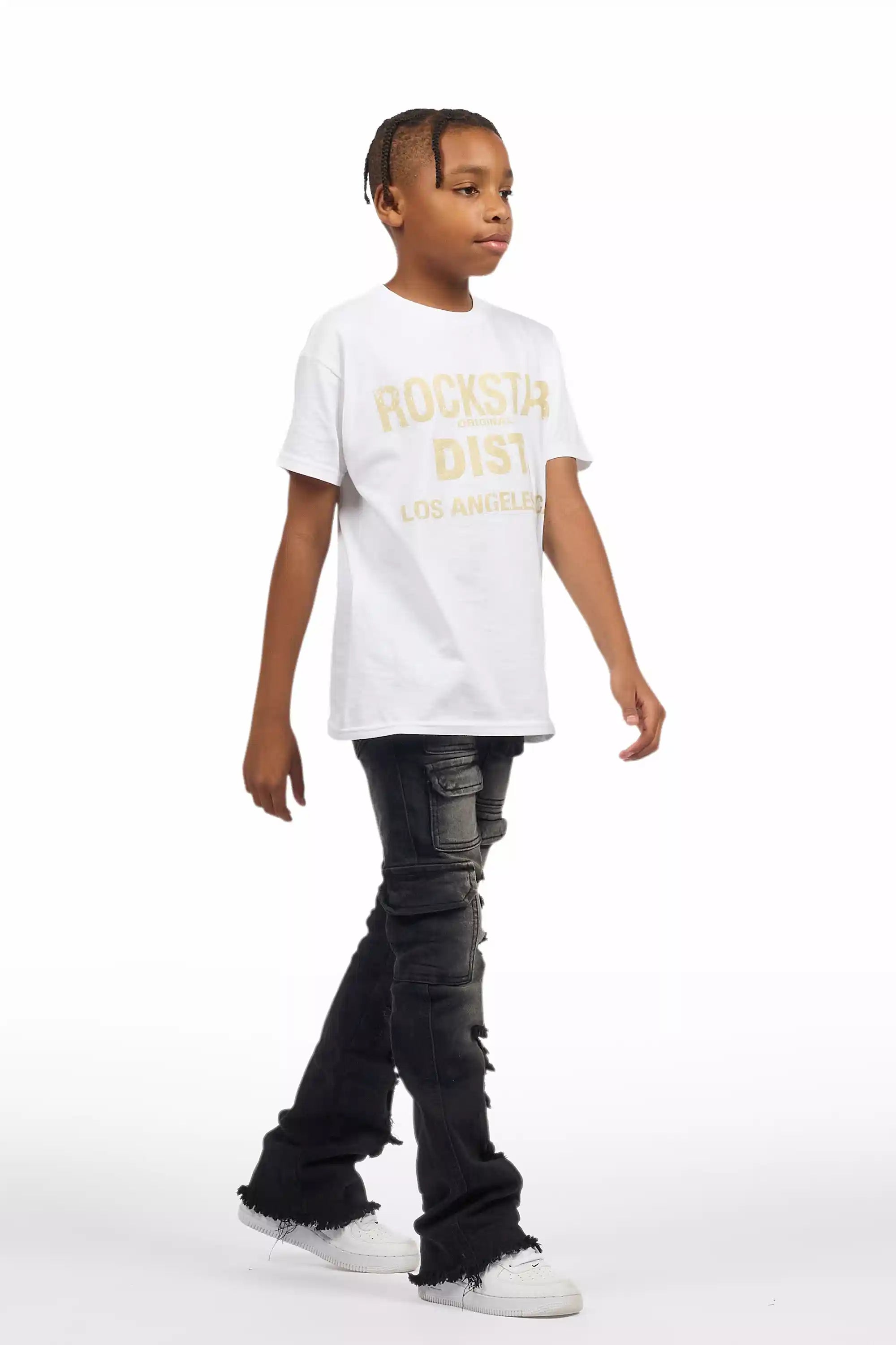 Boys Kade Black Stacked Flare Jean