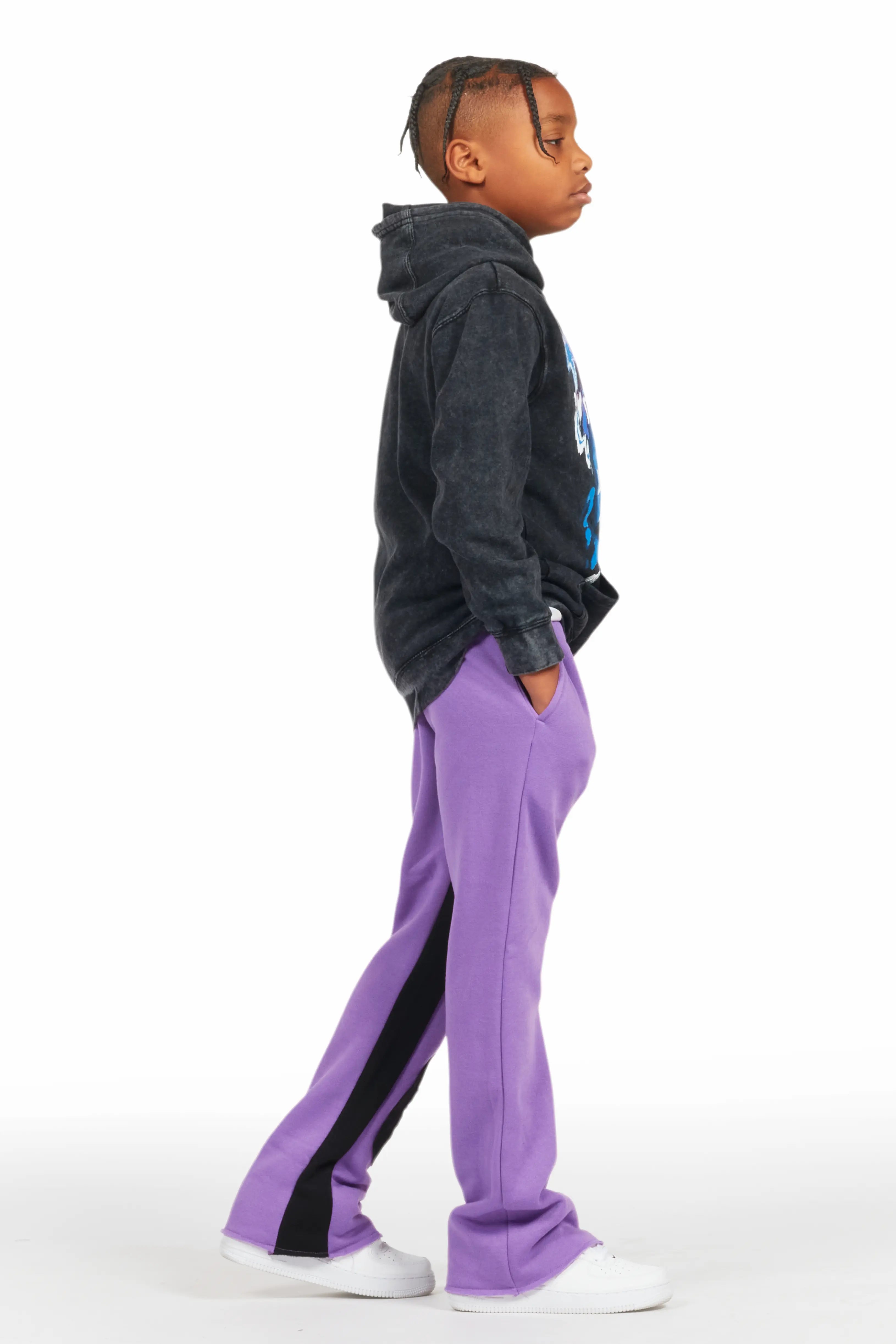 Boys Uko Purple Stacked Baggy Flare Pant