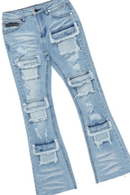 Girls Lucia Pink/Blue Hoodie/Stacked Flare Jean Set