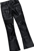 Girls Belah Heather Grey Hoodie/Stacked Flare PU Jean Set