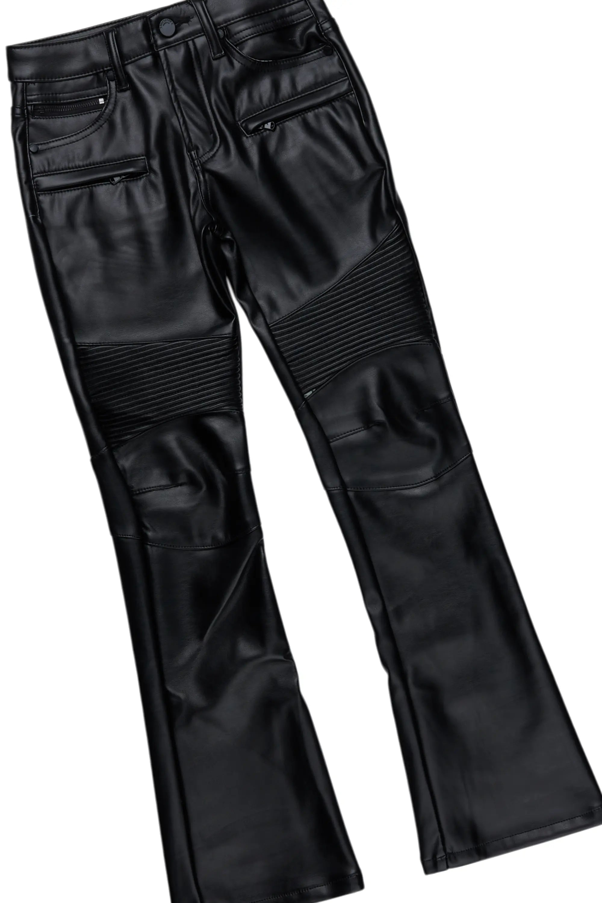 Girls Belah Heather Grey Hoodie/Stacked Flare PU Jean Set