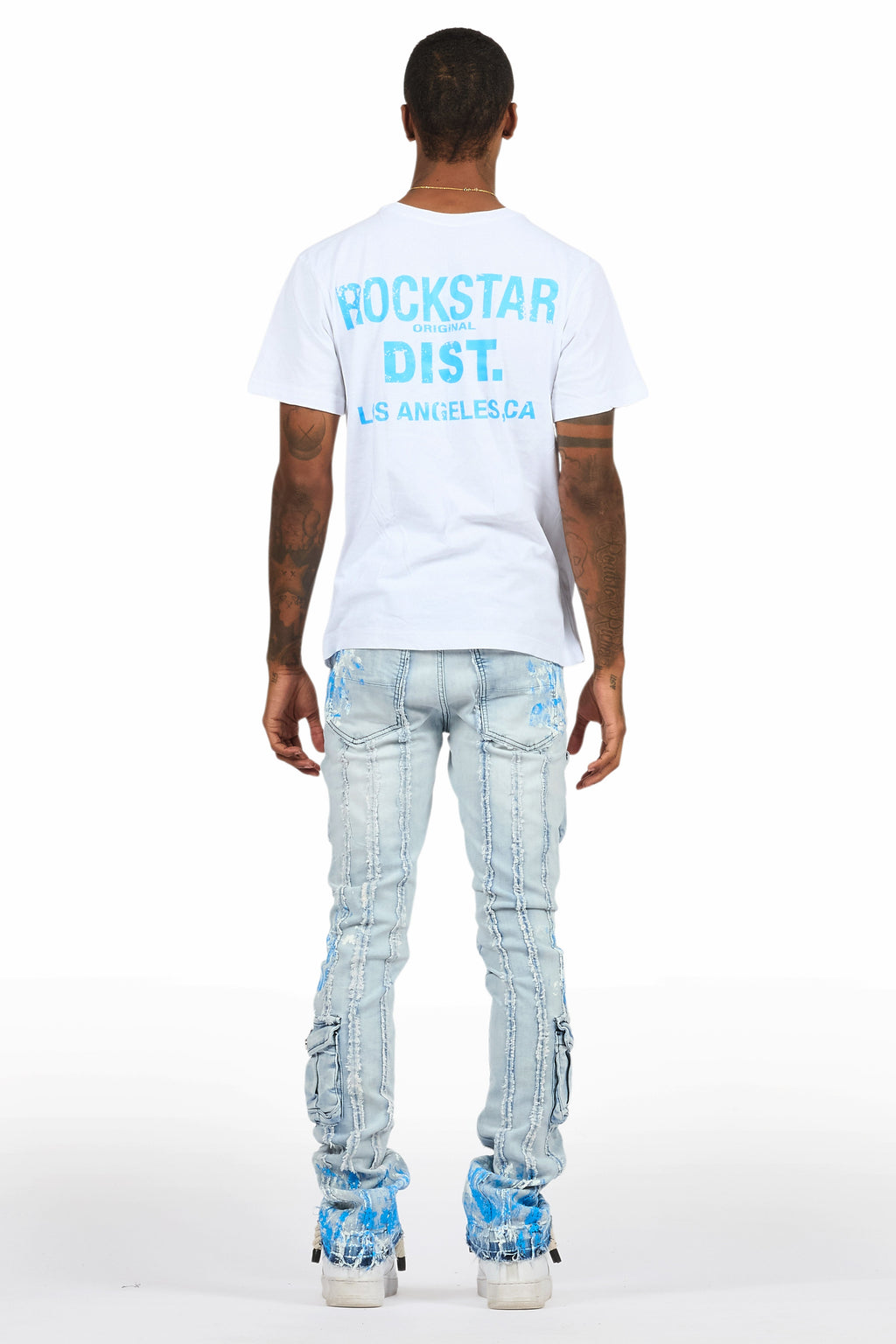 Quentin White/Blue T-Shirt/Stacked Flare Jean Set