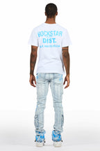 Quentin White/Blue T-Shirt/Stacked Flare Jean Set