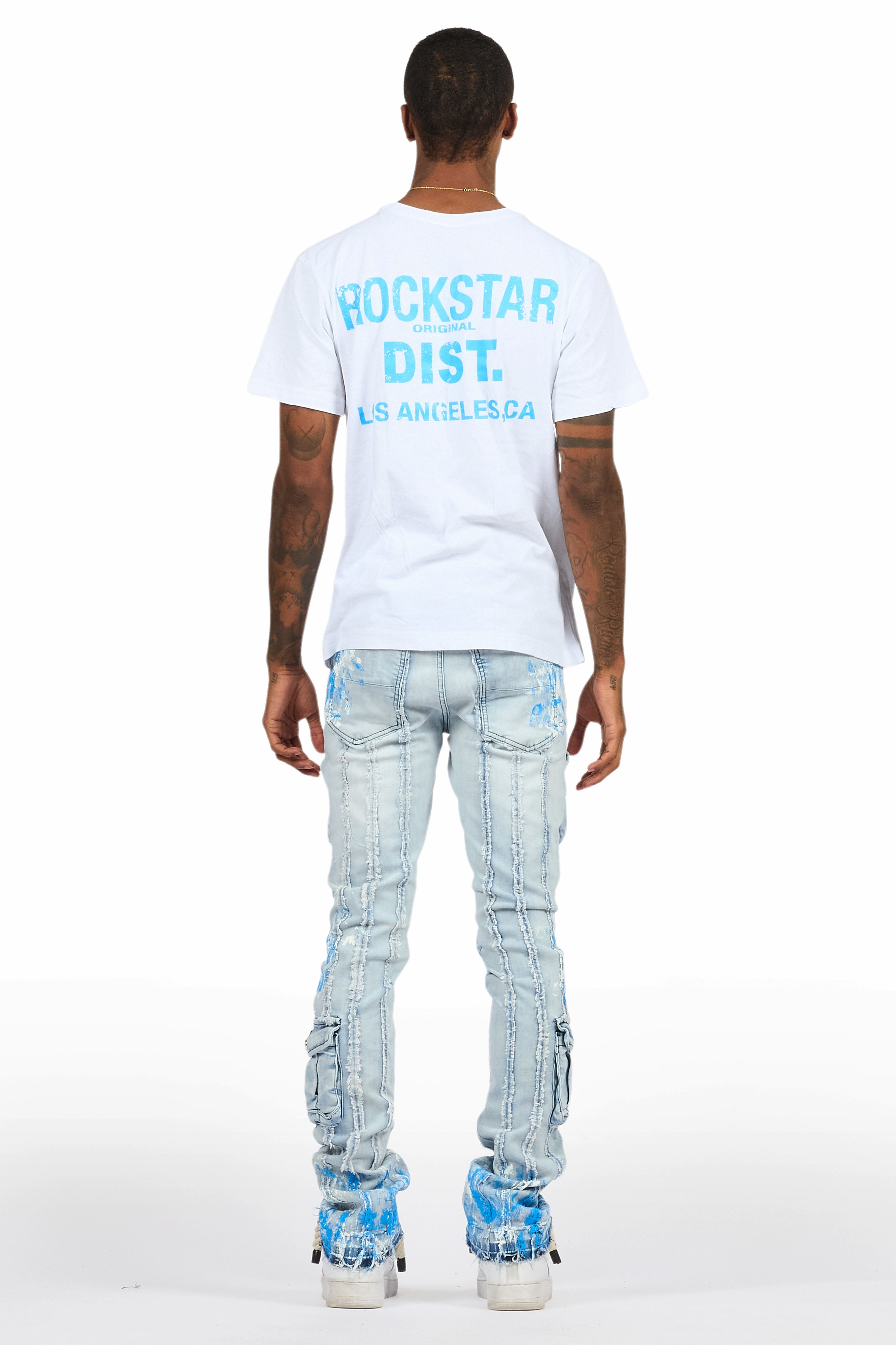 Quentin White/Blue T-Shirt/Stacked Flare Jean Set