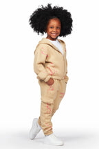 Girls Bass Light Mocha Zip Up Hoodie Pant Set